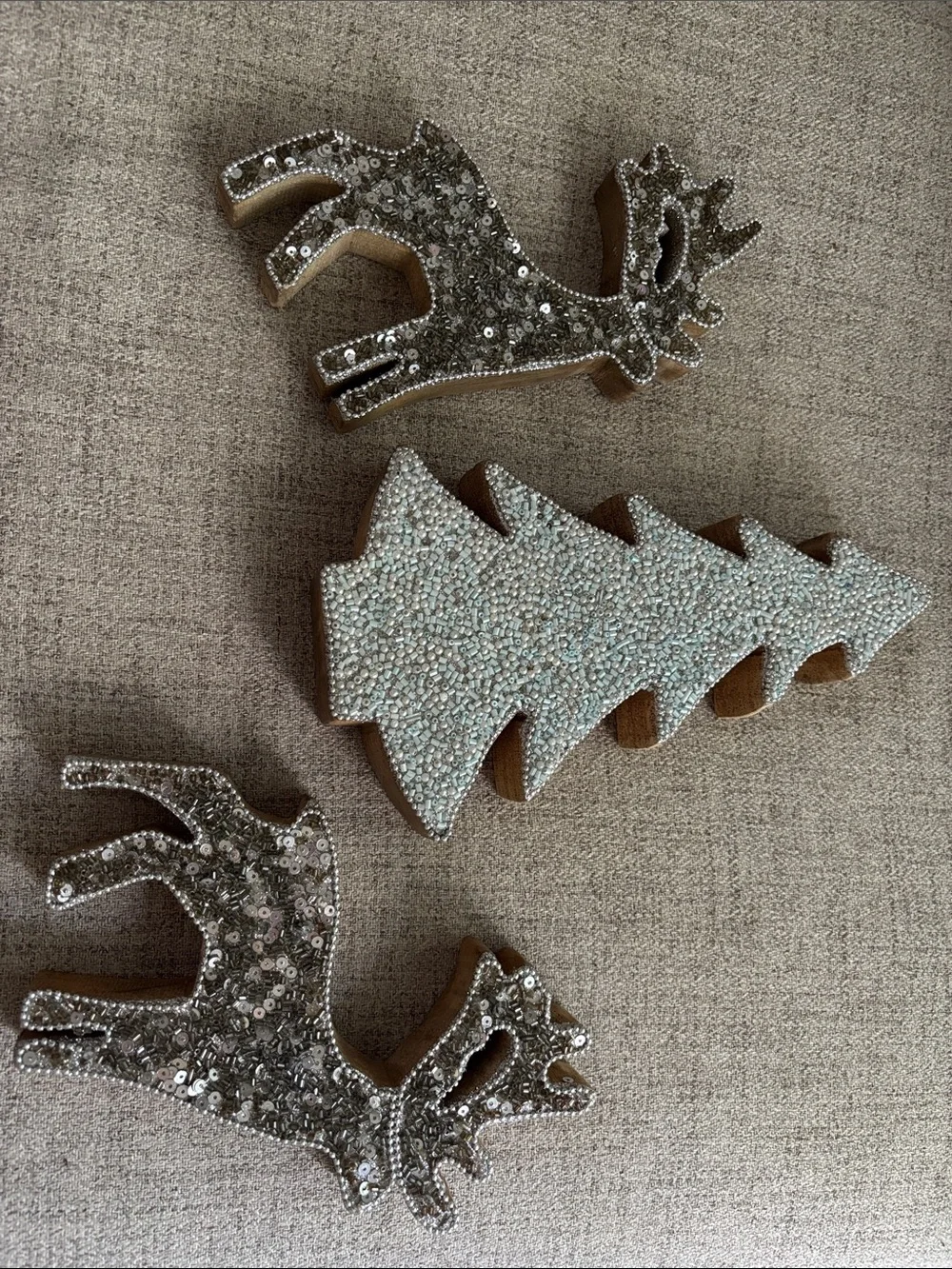 Sparkling Silver Reindeer and Tree Holiday Décor Set